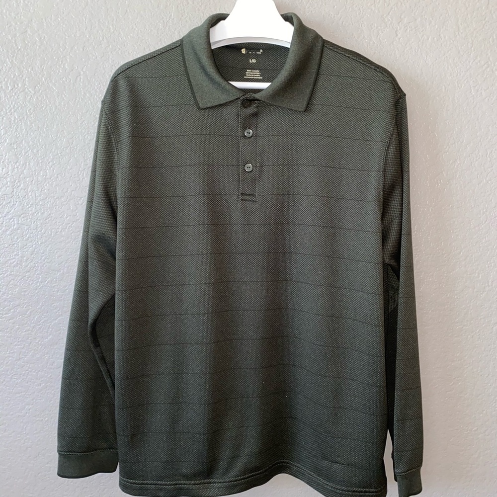 Haggar men’s casual pullover polo LS, dark green